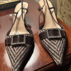 Kate Spade Tweed Kitten Heels Crystal Buckle 10M